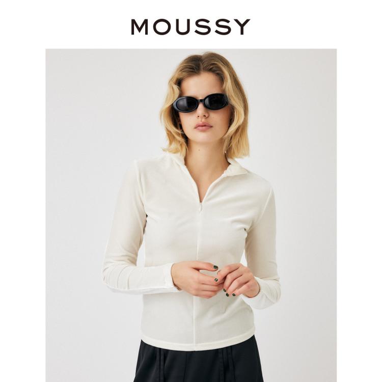 Moussy 秋季复古通勤高领正反两穿针织衫女010ga780-5560 In White