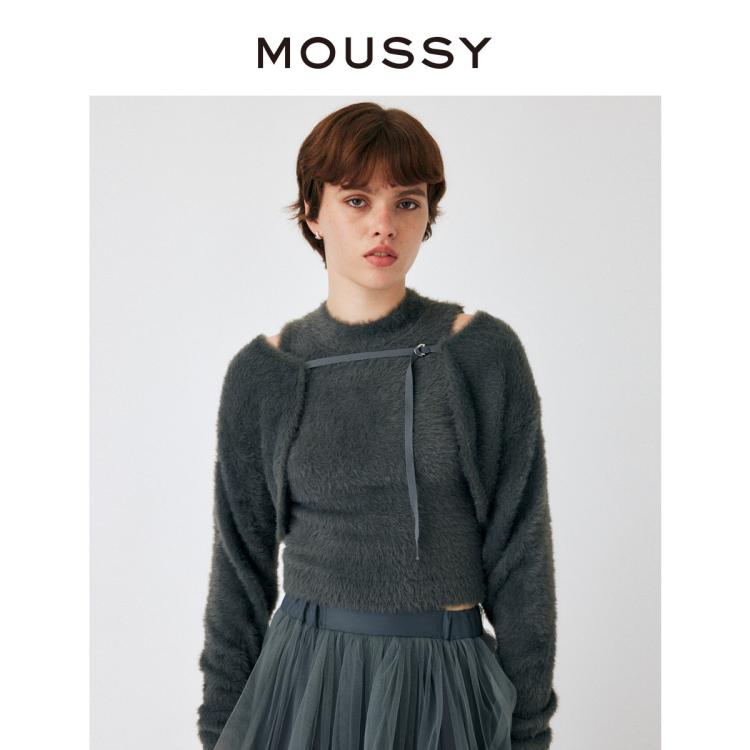 Moussy 秋季甜美芭蕾风毛绒针织衫女010gas70-5830 In Black