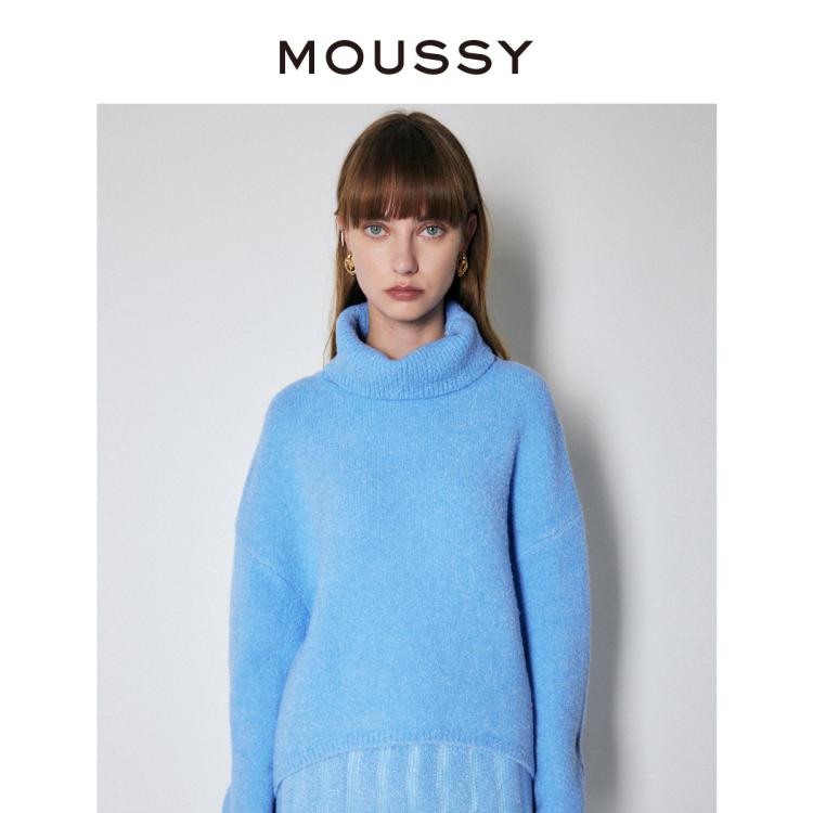 Moussy 秋季简约设计高领软糯慵懒感毛衣女010fah70-6870 In Blue