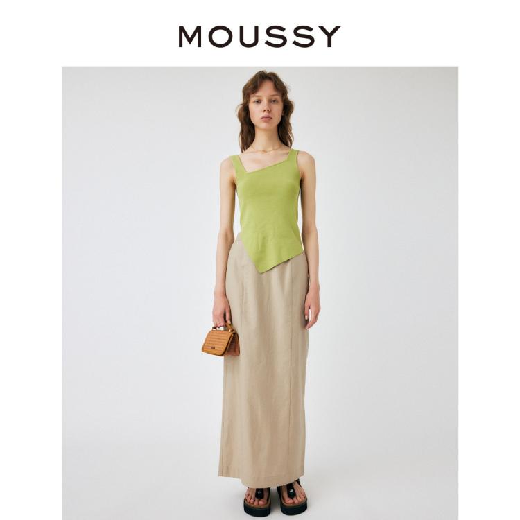 Moussy 春夏新品通勤简约风后摆开叉松紧半裙010gs730-1800 In Green