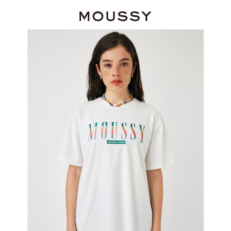 Moussy 夏季新品炫彩logo刺绣短袖t恤010gas30-5150 In White