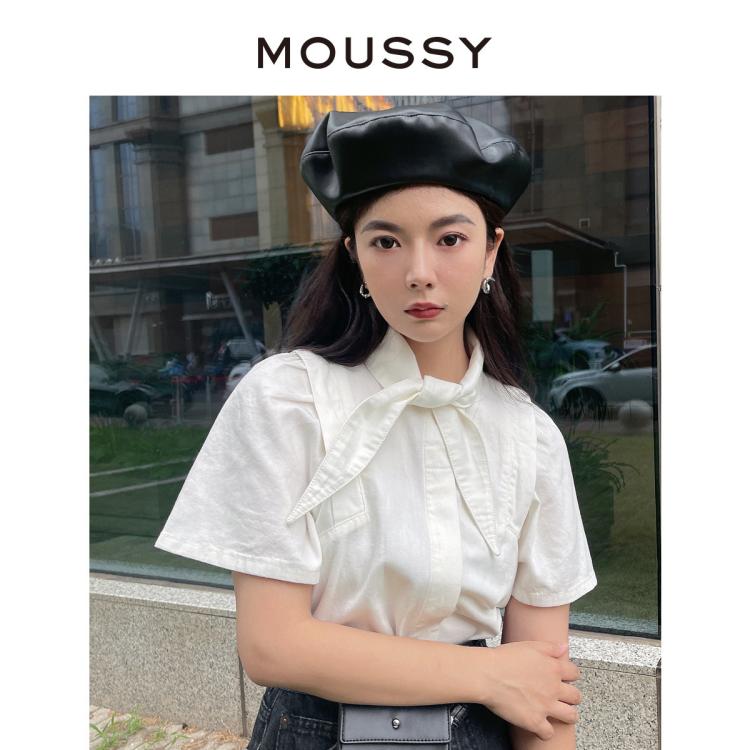 Moussy 夏季设计感领口系带牛仔衬衫女010fas11-5310 In Neutral