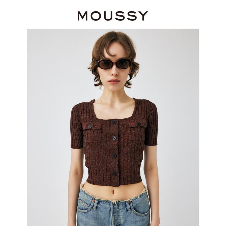 Moussy 春季新品甜美miu系撞色短袖t恤010gss70-0880 In Burgundy