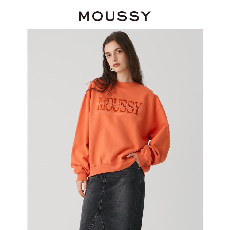 Moussy 秋季logo刺绣休闲风加绒卫衣女010gsl90-0730 In Orange