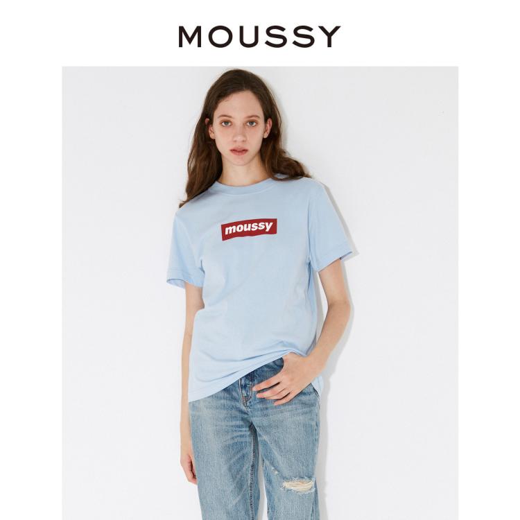 Moussy 经典logo印花短袖正肩t恤女c10gsa90-5870 In Blue