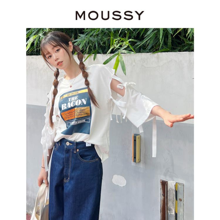 Moussy 夏季新款甜美印花设计短袖t恤女010gal90-5540 In White