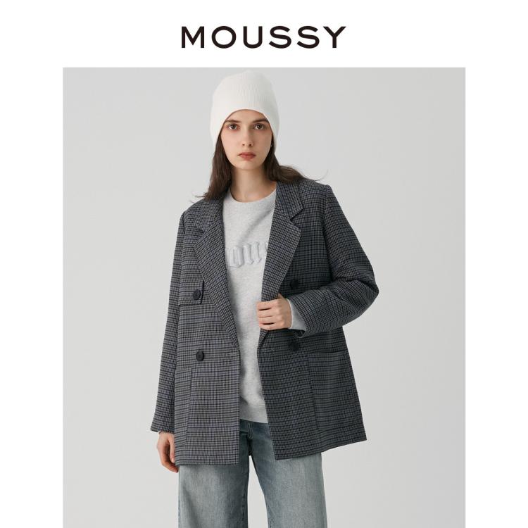 Moussy 初秋复古英伦学院风格子西装外套女010gsh30-1160