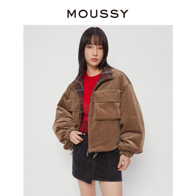 Moussy 冬季新品复古港风工装灯芯绒棉服女028haa30-2421 In Brown