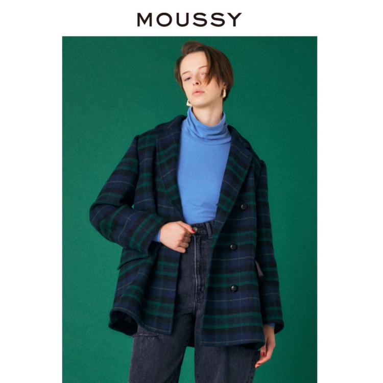 Moussy 秋季格纹双排扣复古风西装外套女010fas30-5690 In Green