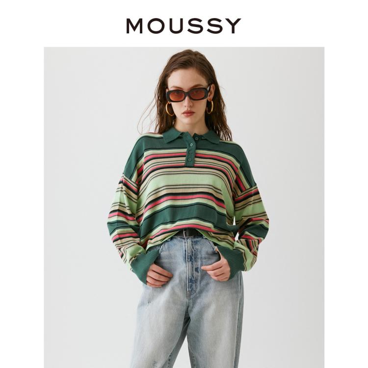 Moussy 秋季新款复古条纹撞色针织t恤028ga470-5040 In Multi