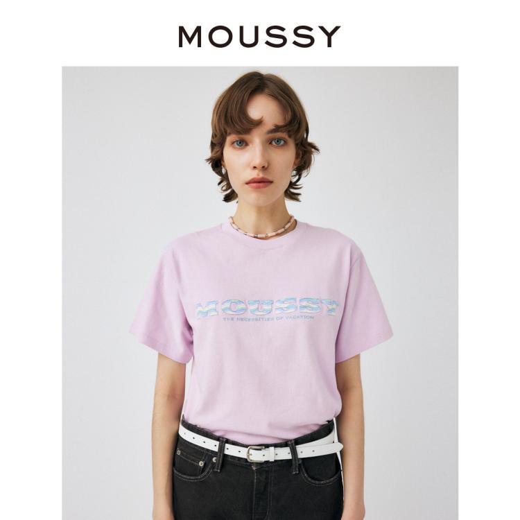 Moussy 夏季新款多巴胺复古logo刺绣t恤女10gsq90-0680 In Pink