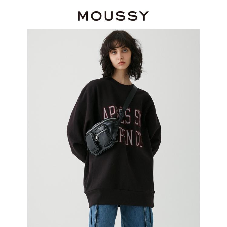 Moussy 秋季男友风美式校园字母刺绣卫衣女010faq90-5760 In Black