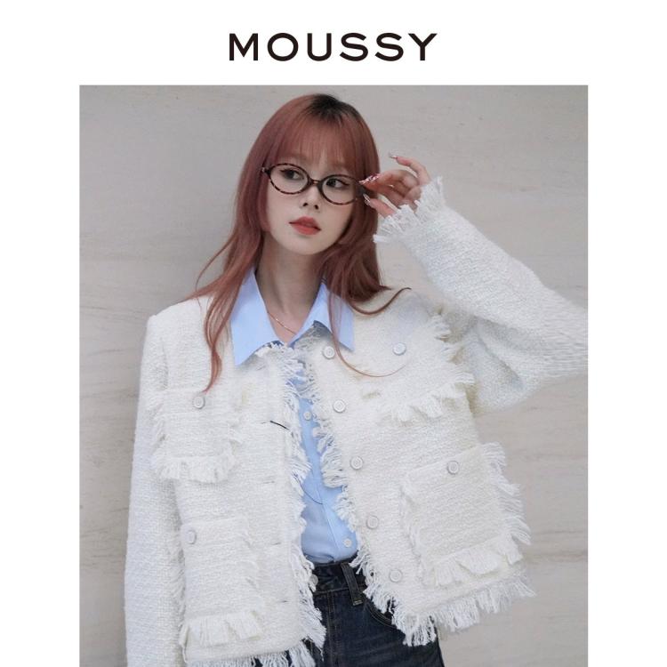 Moussy 秋季新财阀千金静奢风流苏小香风外套028haz30-2351 In White