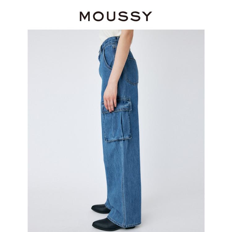 MOUSSY MOUSSY 秋季新款大口袋工装风高腰休闲牛仔裤010GAA11-5310