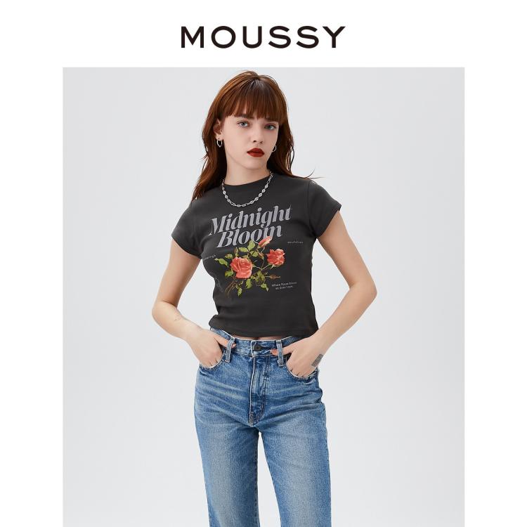 Moussy 【爆款回归】】甜美字母花卉修身t恤028gsq90-0060 In Gray