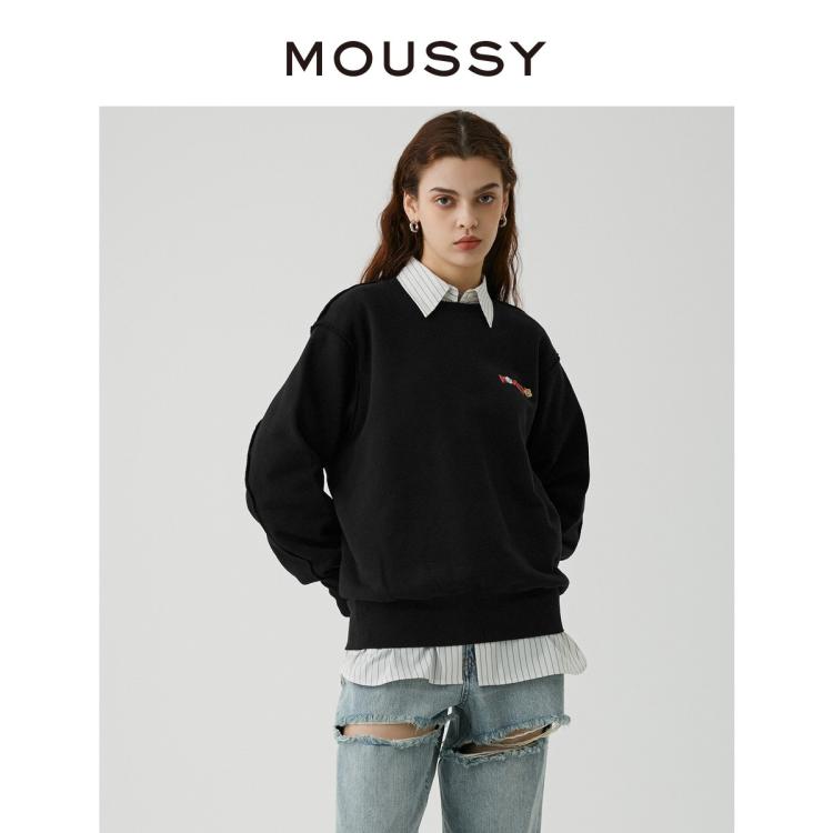 Moussy 秋季中性风刺绣卫衣010ga590-5460 In Black