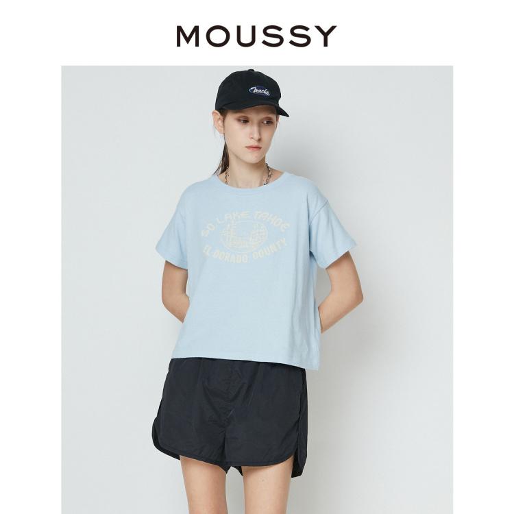Moussy 春夏新品休闲图案印花做旧短袖t恤女010fsq90-0690 In Blue