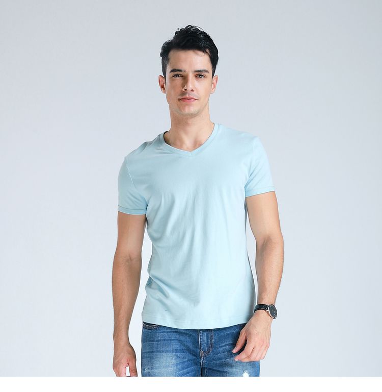 2018春全棉紧密纺v领短袖t恤