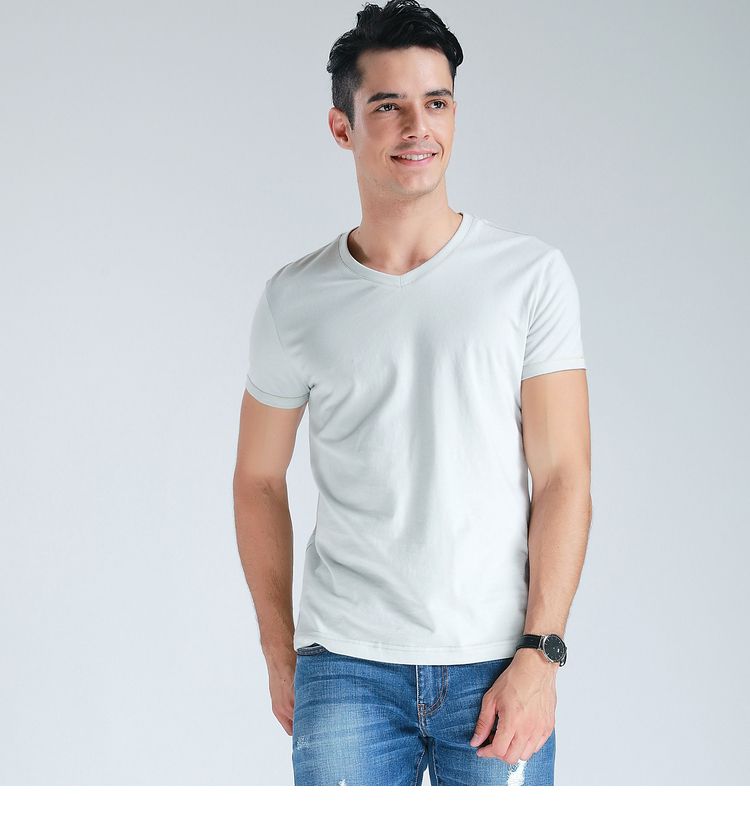 2018春全棉紧密纺v领短袖t恤