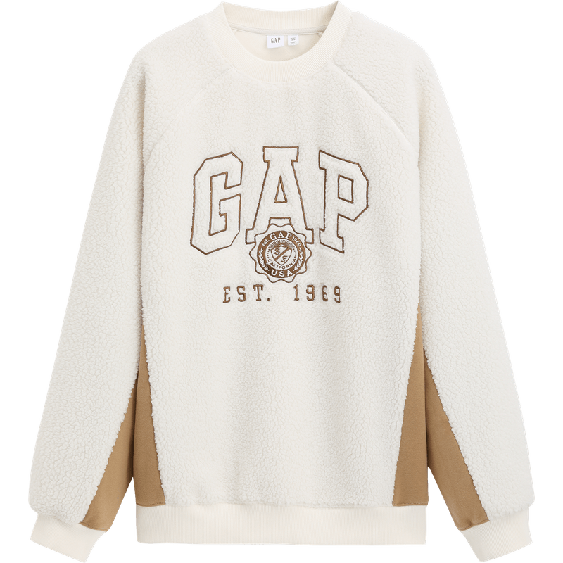 盖璞 Gap男女装秋冬款仿羊羔绒logo撞色圆领卫衣加厚保暖上衣675130 120元