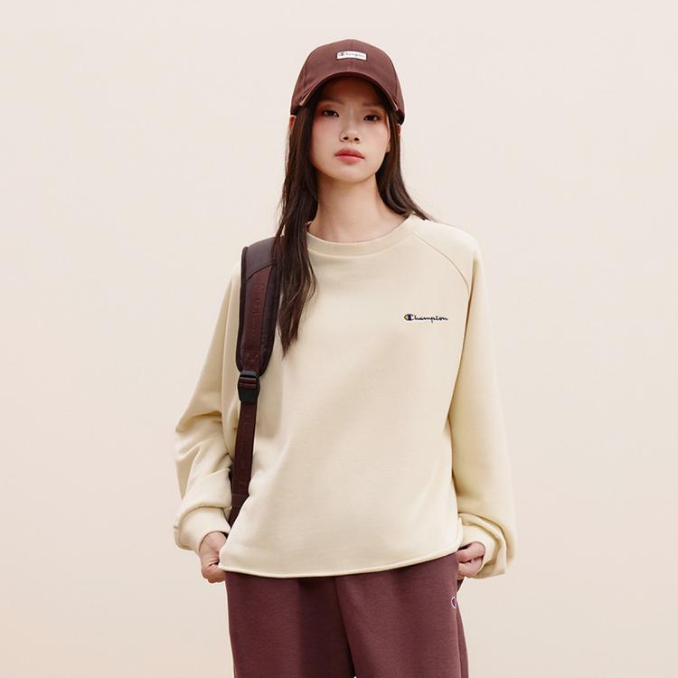 Champion 【品牌直营】草写logo圆领卫衣女休闲百搭套头 In Neutral