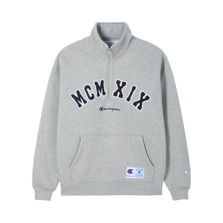 CHAMPION Champion 【品牌直营】秋冬男士刺绣logo套头卫衣立领休闲加绒保暖