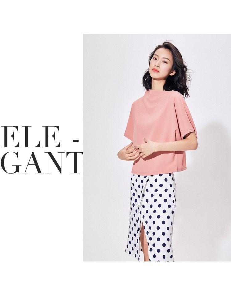 lady angel新品半高领套头短袖宽松不规则雪纺衫61185157870_唯品会