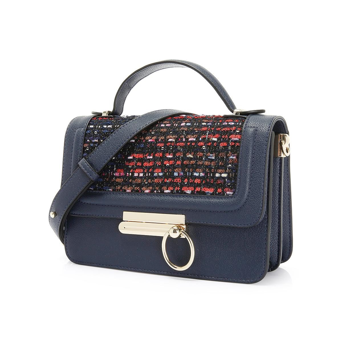 百思图 2018秋季专柜同款深蓝色小香风女单肩包