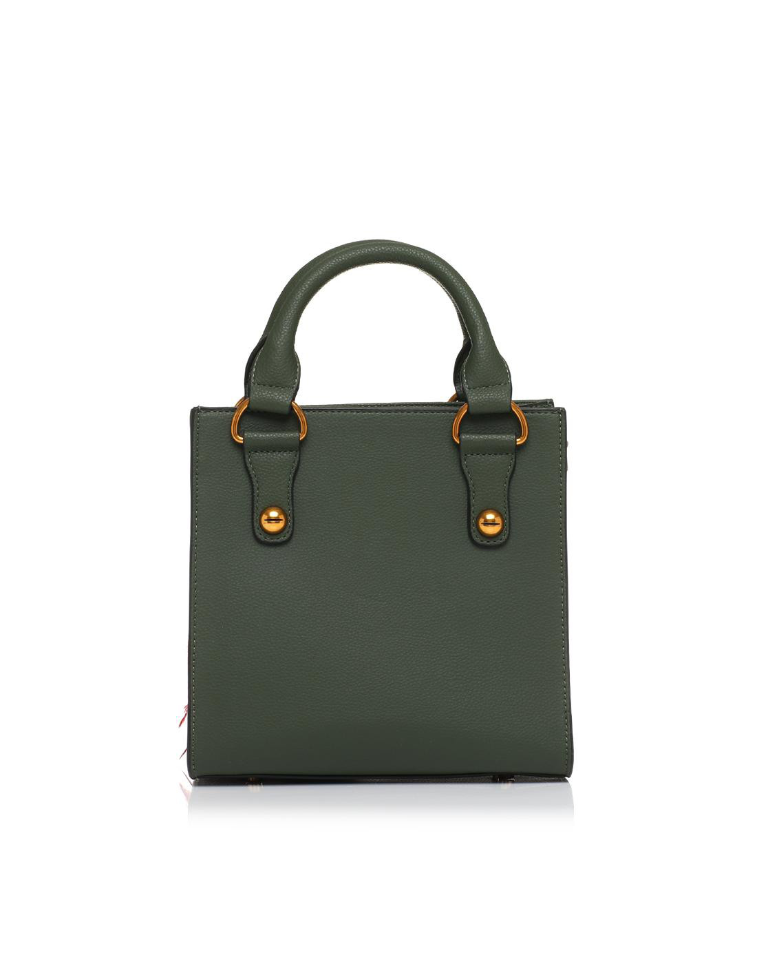 百思图 冬季绿色人造革简约休闲女单肩包