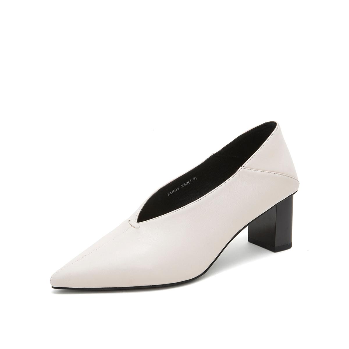 门店直发-百思图basto女鞋包专场 百思图 2019春季专柜同款白色羊皮革