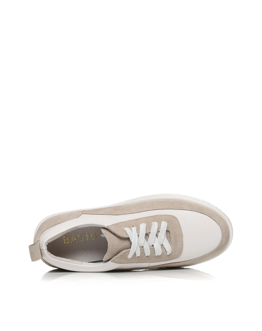 百思图basto女鞋包专场百思图 牛皮时尚休闲系带松糕跟女单鞋小白鞋浅