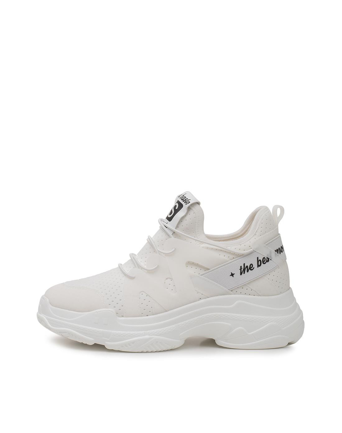 女鞋包专场新增百思图 2018夏季专柜同款白色字母坡跟女休闲鞋小白鞋