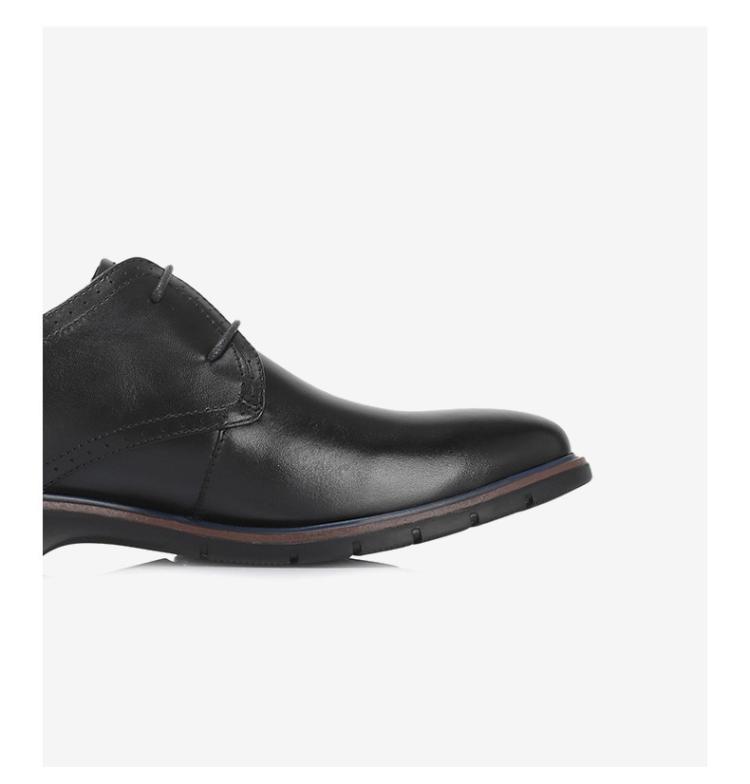 百思图 专柜同款黑色油蜡牛皮革商务正装方跟男皮鞋