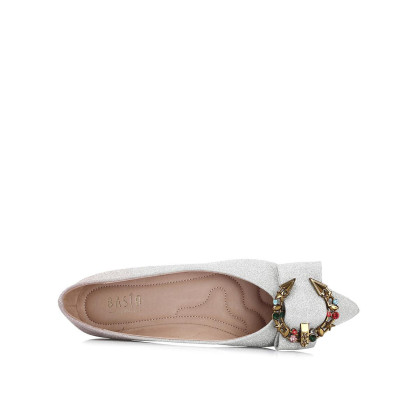 百思图 2018秋季专柜同款粉银色水钻浅口女单鞋