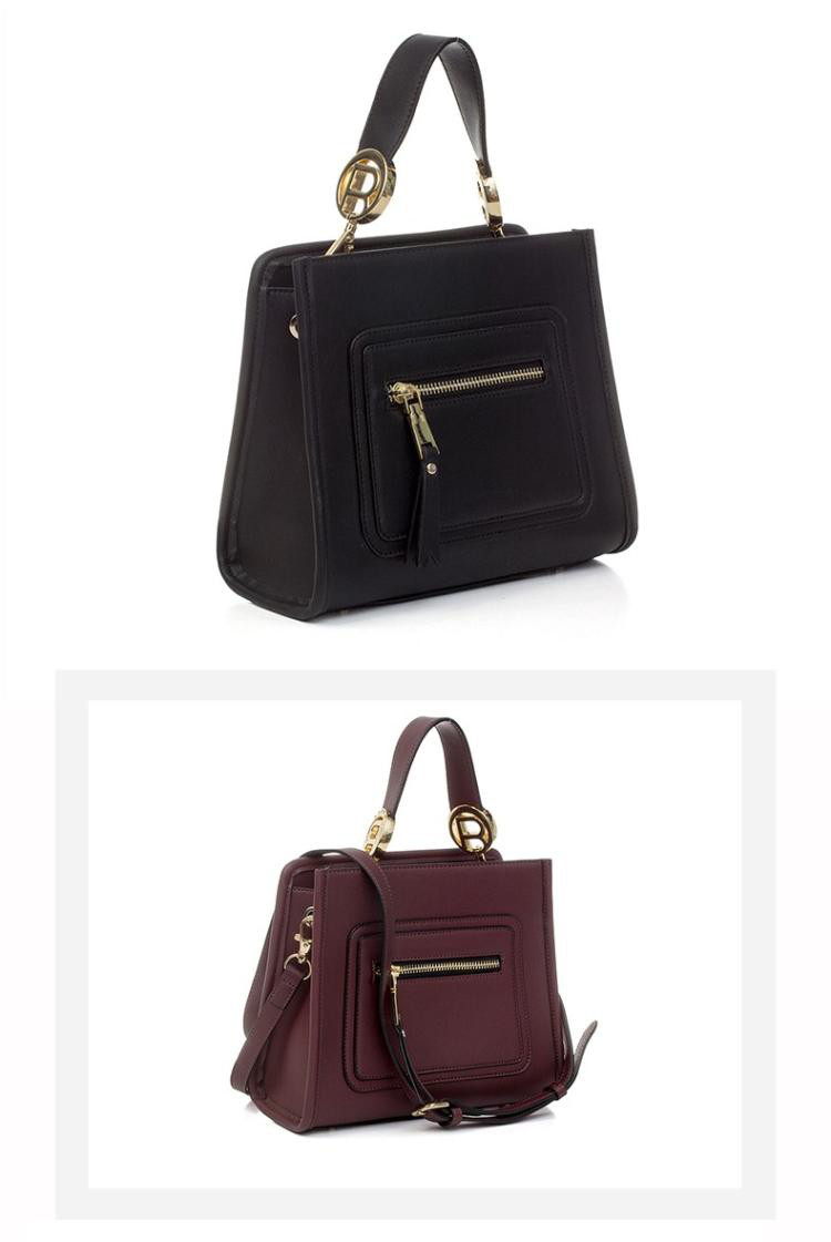 百思图 人造革简约通勤女单肩斜挎包黑色