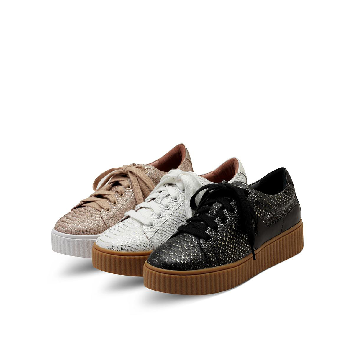 暇步士秋季专柜同款牛皮厚底舒适女休闲鞋黑色