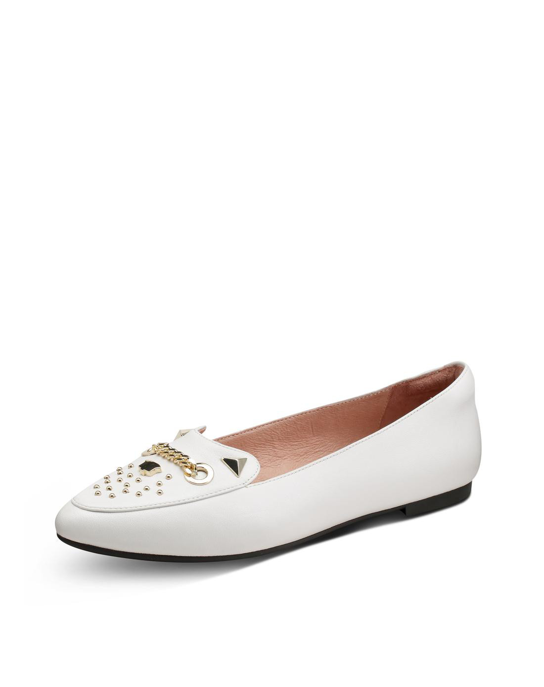 暇步士秋季专柜同款羊皮浅口平底女休闲鞋白色