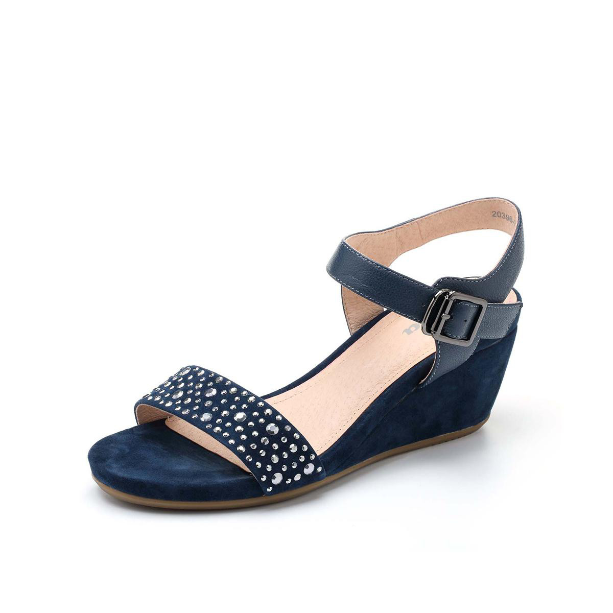 bata拔佳夏季女鞋水钻优雅舒适坡跟增高一字带女凉鞋