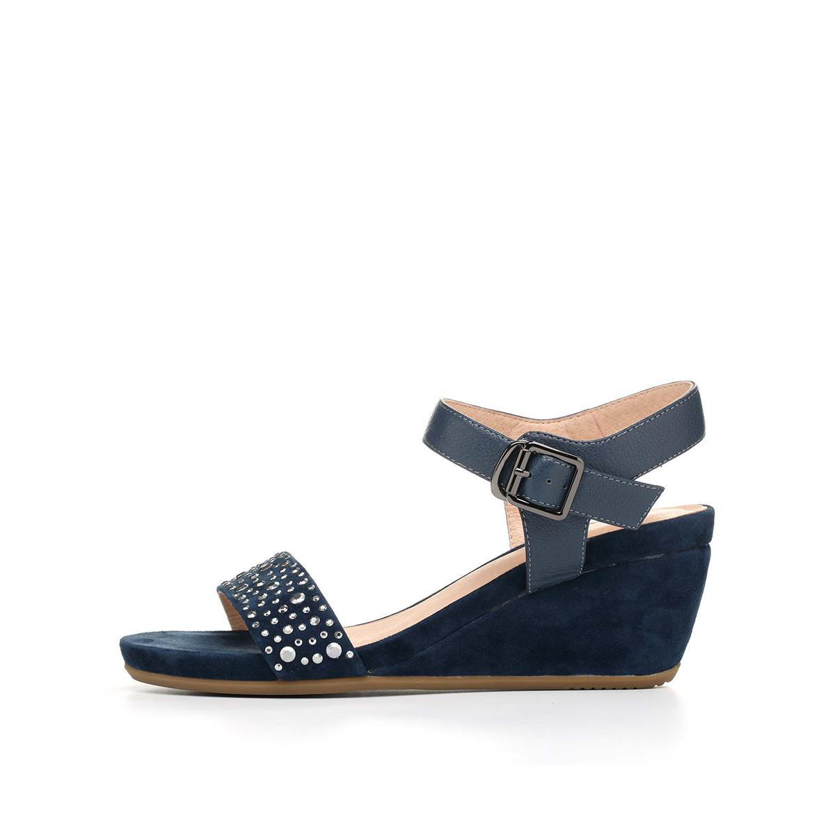 bata拔佳夏季女鞋水钻优雅舒适坡跟增高一字带女凉鞋