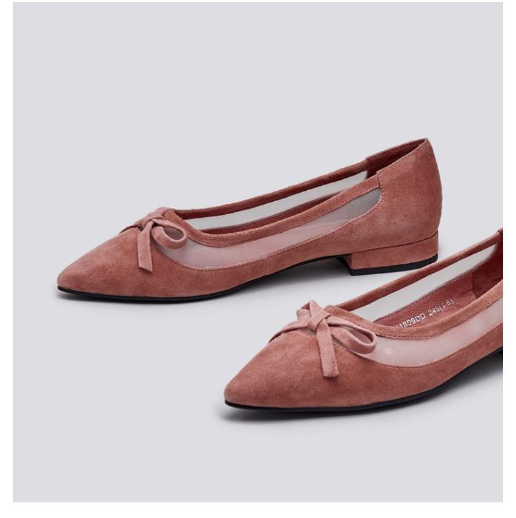 bata女鞋专场 bata蝴蝶结优雅尖头低跟羊绒皮革/网布浅口单鞋潮流女鞋