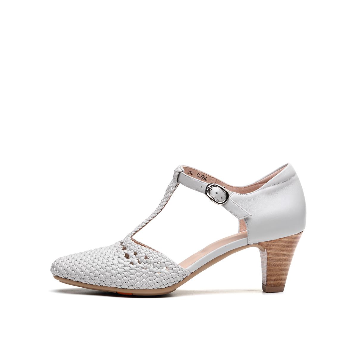 bata拔佳2019新款专柜同款时尚编织玛丽珍高跟鞋女士凉鞋