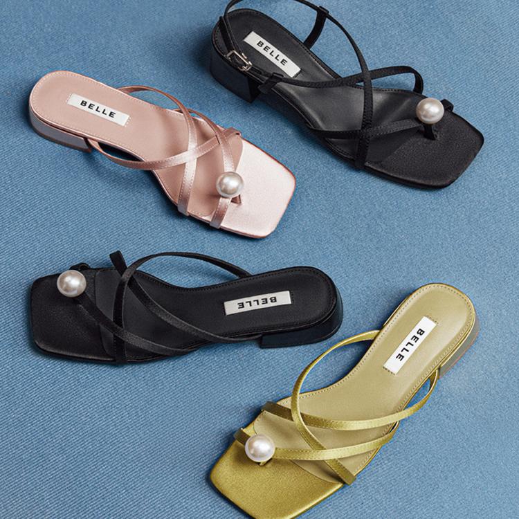 BELLE BELLE 钟楚曦明星同款百丽凉鞋女鞋子珠珠女孩新款夏季外穿拖鞋