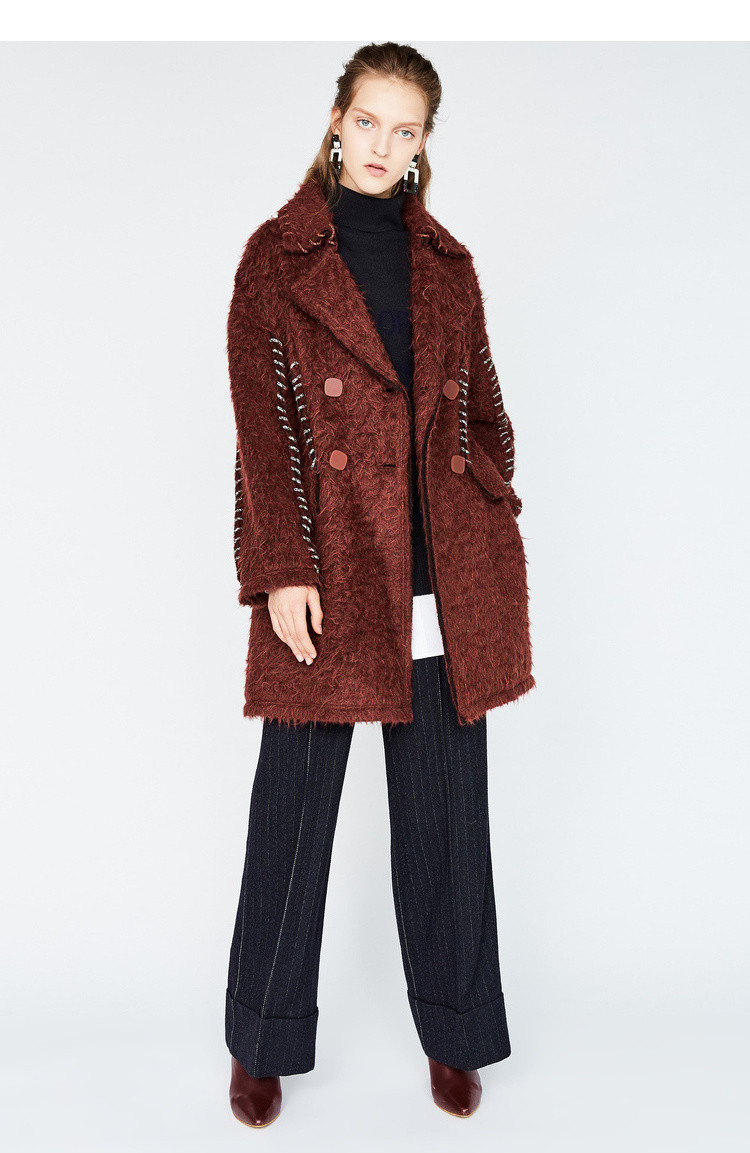 地素羊驼毛中长款大衣