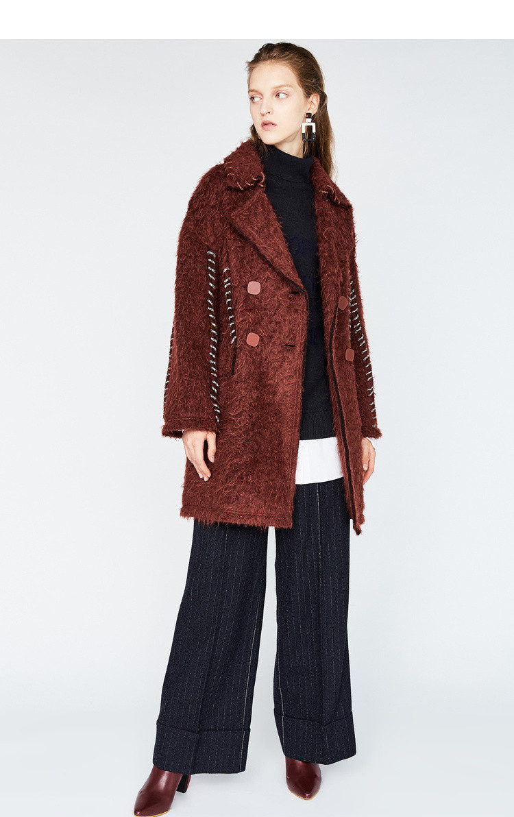 地素羊驼毛中长款大衣