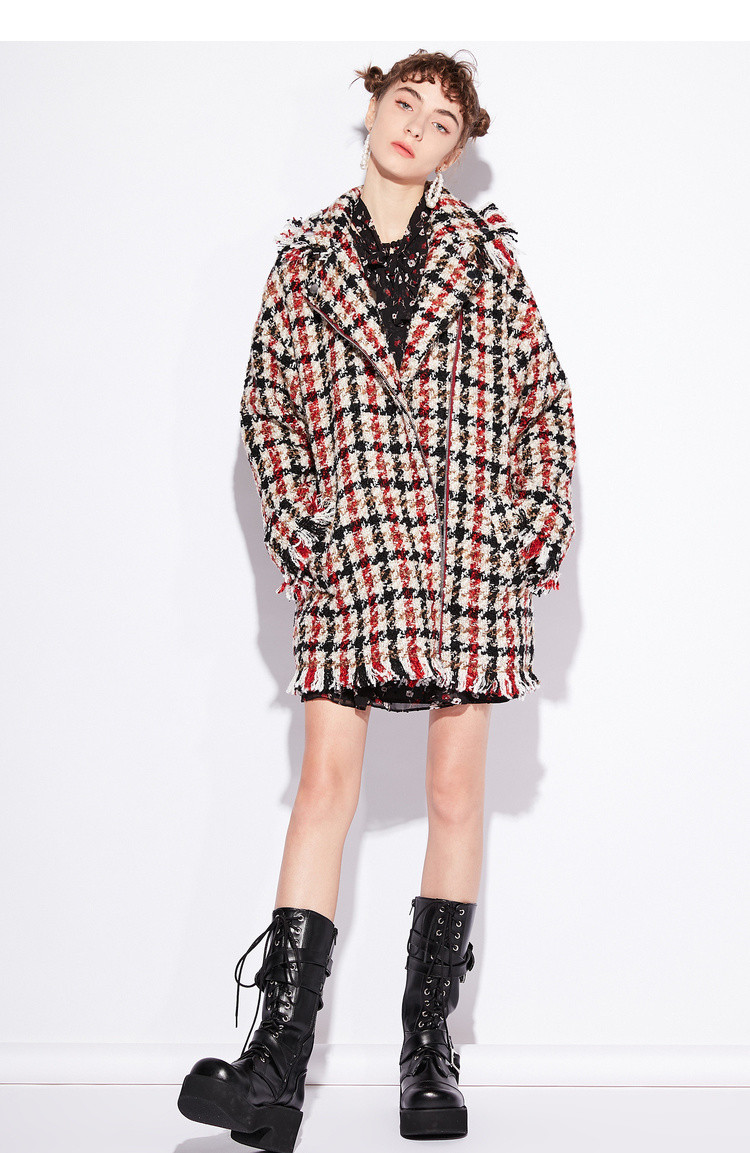 地素 名媛小香风千鸟格流苏短半身裙女