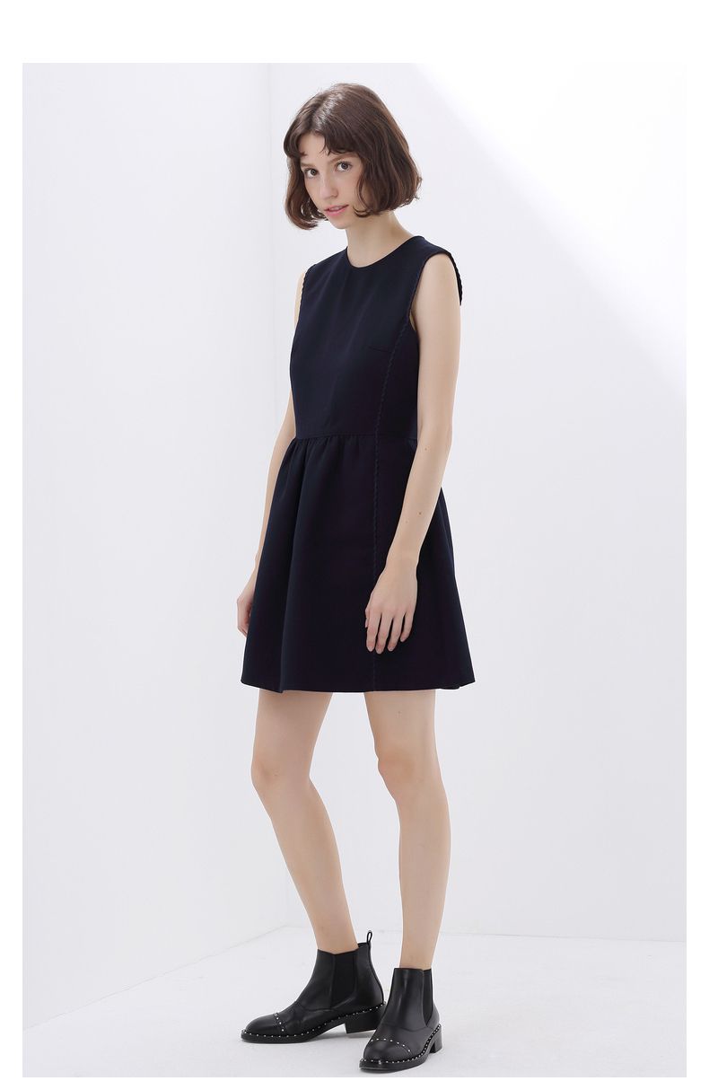 玛丝菲尔素春新款时尚无袖收腰显瘦连衣裙