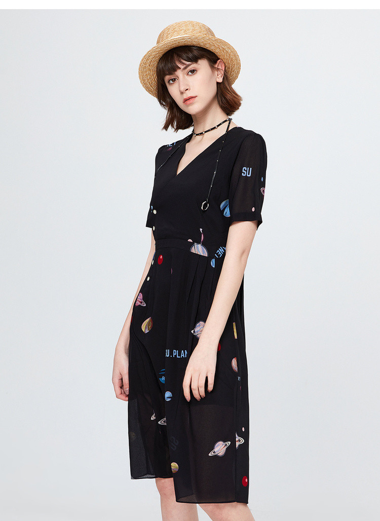 玛丝菲尔素高腰碎花修身大摆连衣裙女