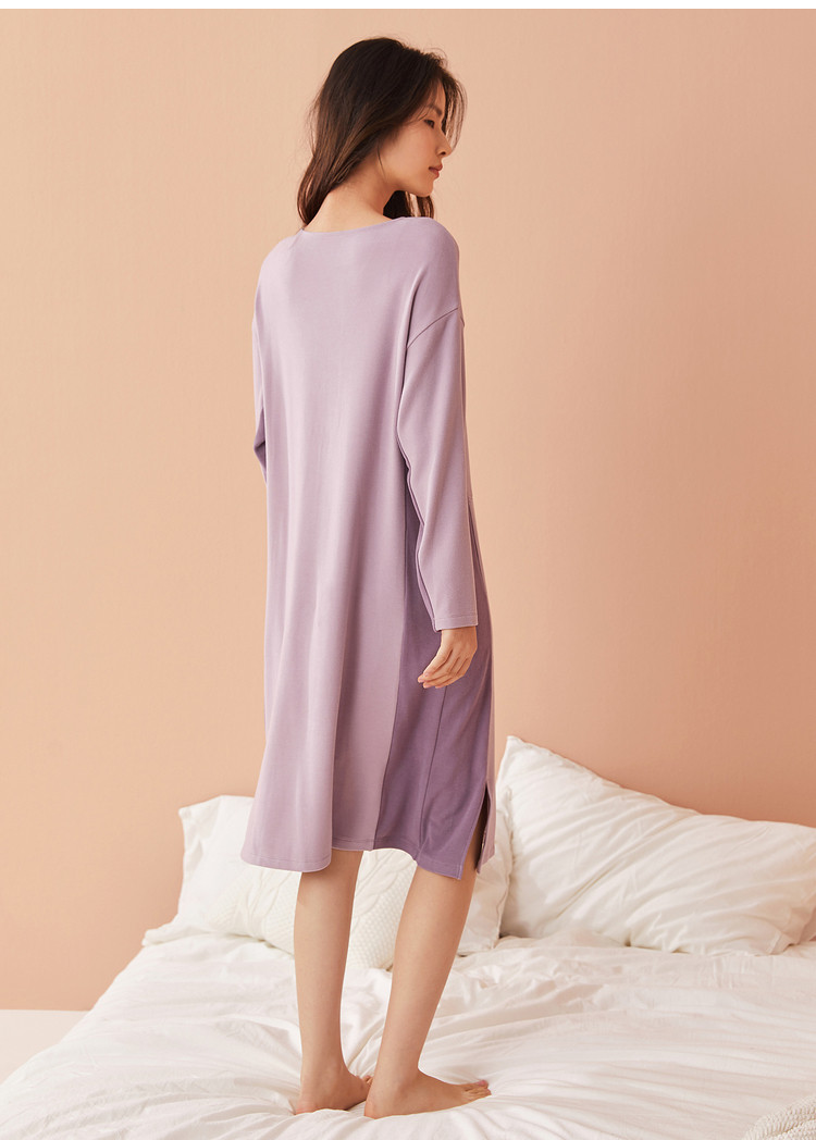 yiner音儿家居服春秋款休闲撞色拼接女士直筒睡裙