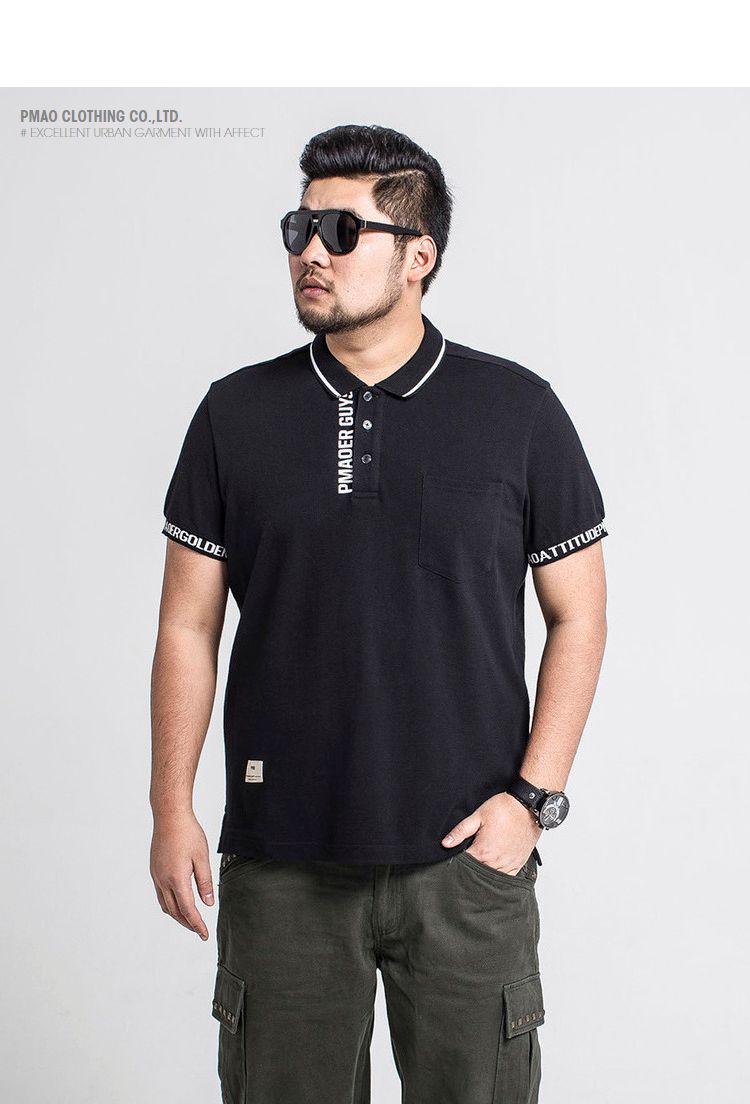 pmao潮牌大码男装 夏季加肥加大胖子简约百搭立领短袖polo衫男