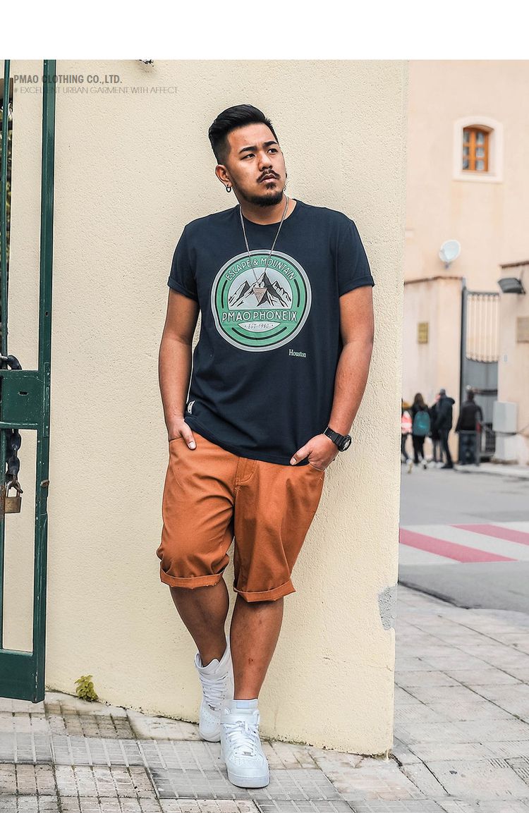 pmao大码潮胖2018新款男式t恤山脉圆形印花短袖t恤mahsts1236-麻灰色